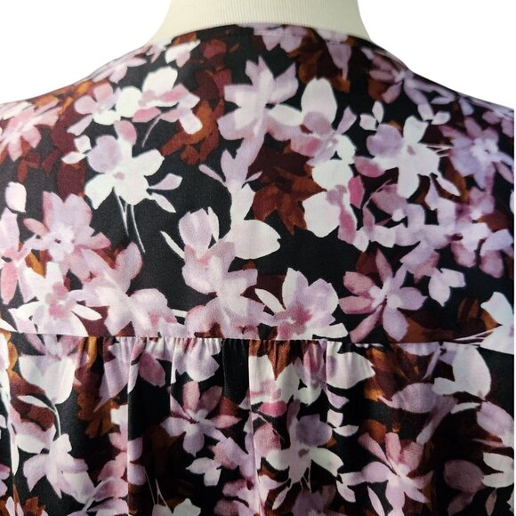 J. Jill Wearever Purple Brown Floral Long Sleeve Button Up Blouse Women's M - Picture 6 of 11